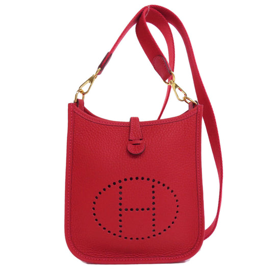 HERMES Shoulder Bag Taurillon Clemence Red Evelyn TPM Gold Metal Women