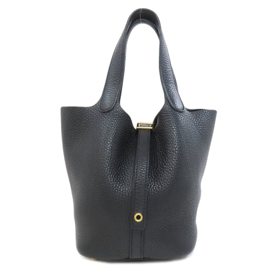 HERMES Handbag Taurillon Clemence black Picotin Lock PM Gold Metal Women