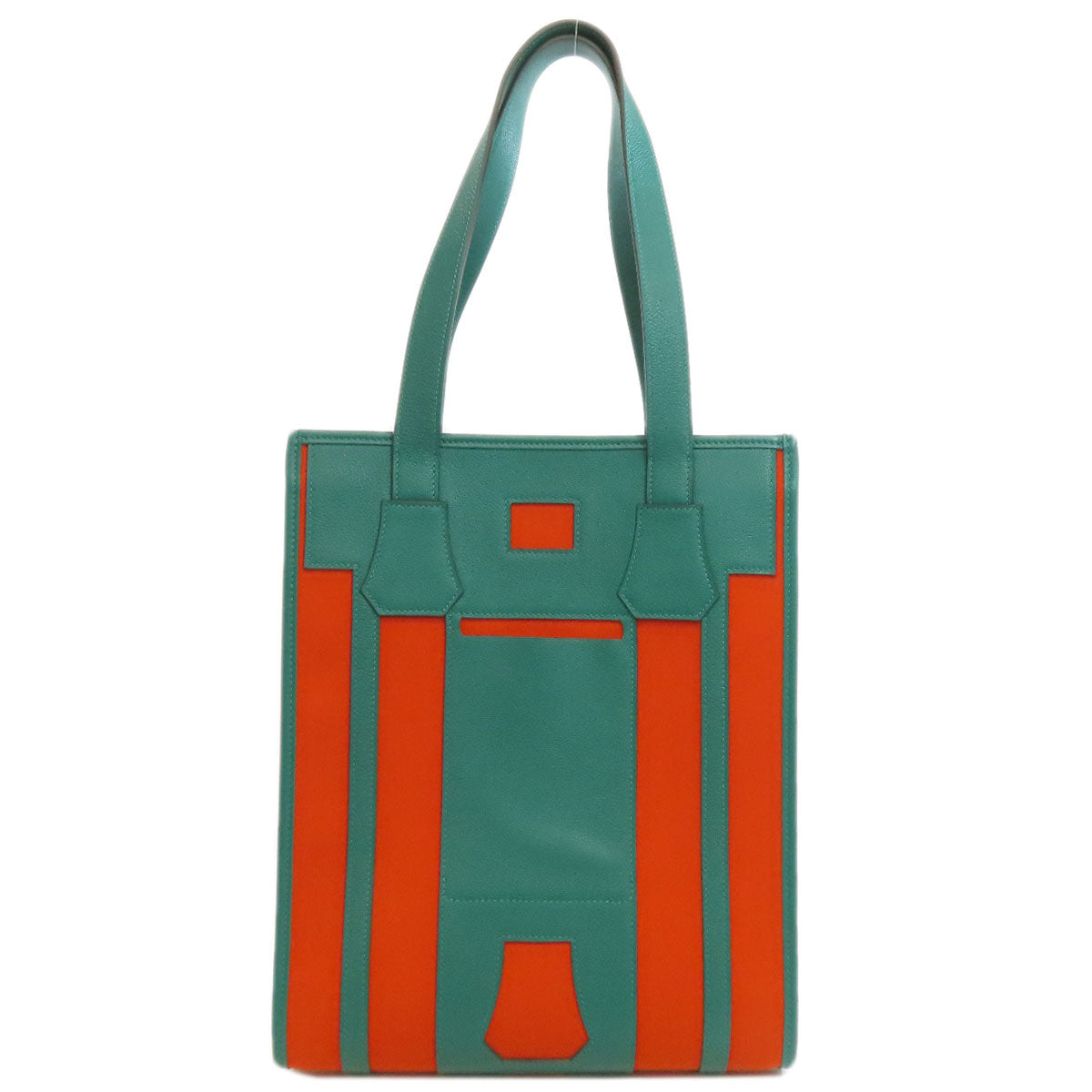 HERMES Tote Bag Canvas, Calfskin Orange Petite Ash Belle Women