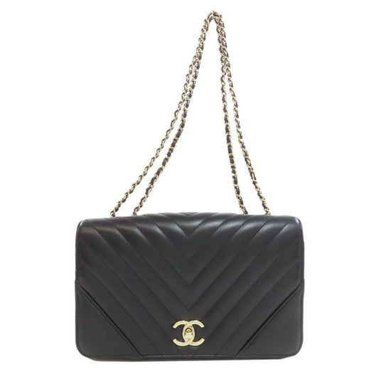 CHANEL Shoulder Bag lambskin black ChainShoulder Vstitch Gold Metal Women