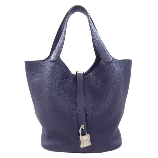 HERMES Handbag Taurillon Clemence Navy Picotin Lock MM SilverMetal Women