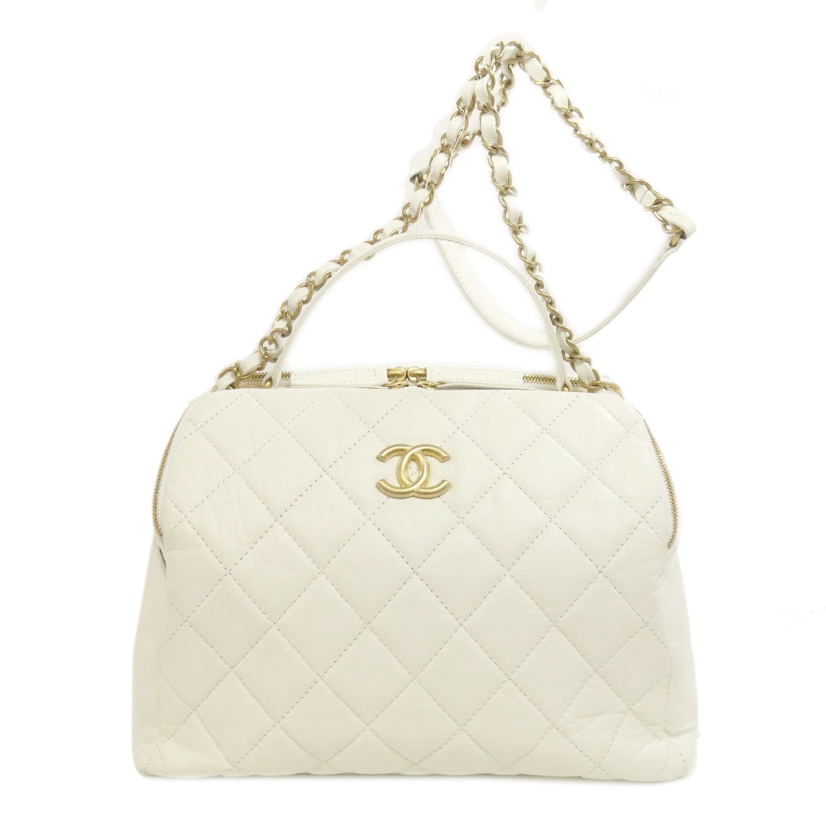 CHANEL Shoulder Bag Calfskin white Matelasse Gold Metal 2WAY Women