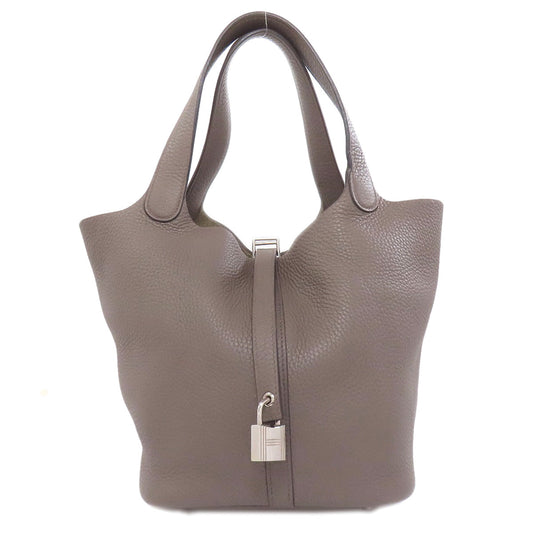 HERMES Handbag Taurillon Clemence gray Picotin Lock MM Ethan Silver Metal