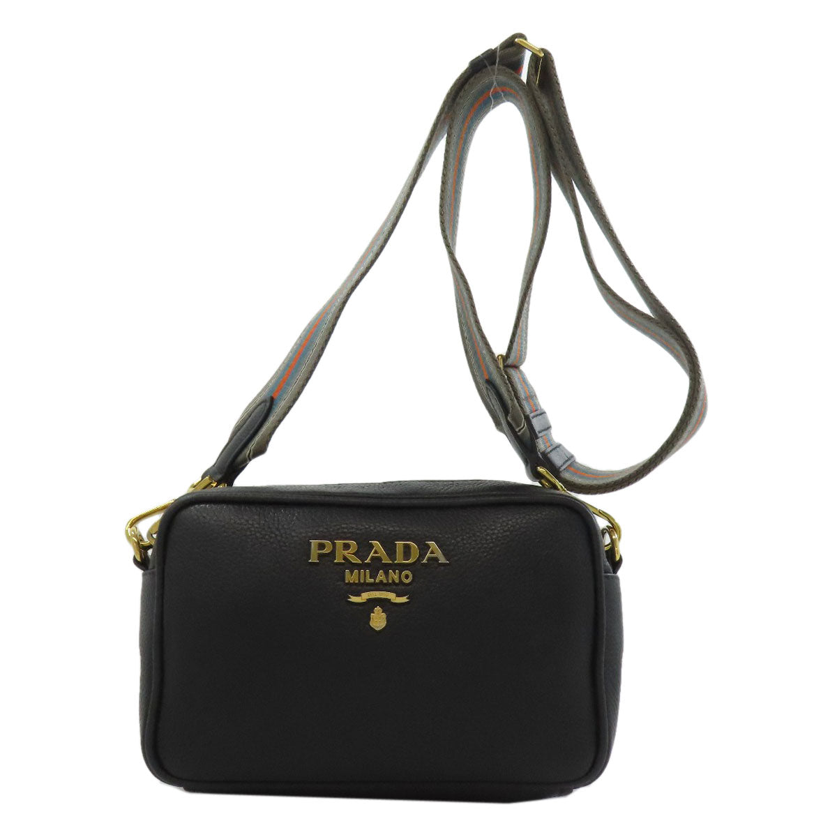 PRADA Shoulder Bag Calfskin black Long shoulder