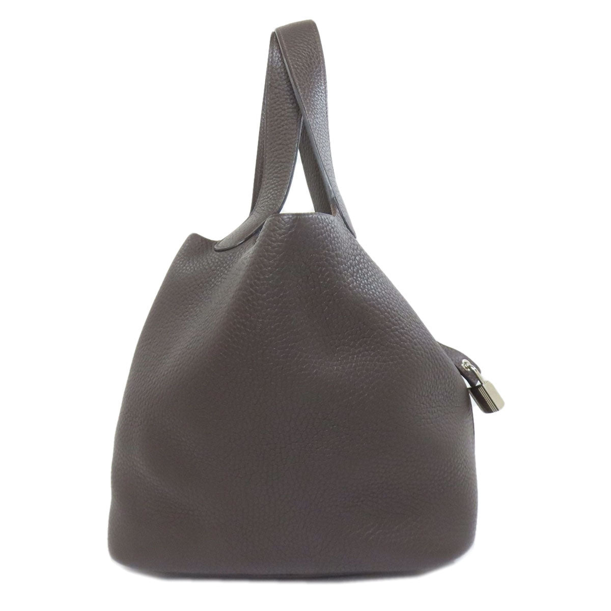 HERMES Handbag Taurillon Clemence Brown Picotin Lock MM SilverMetal