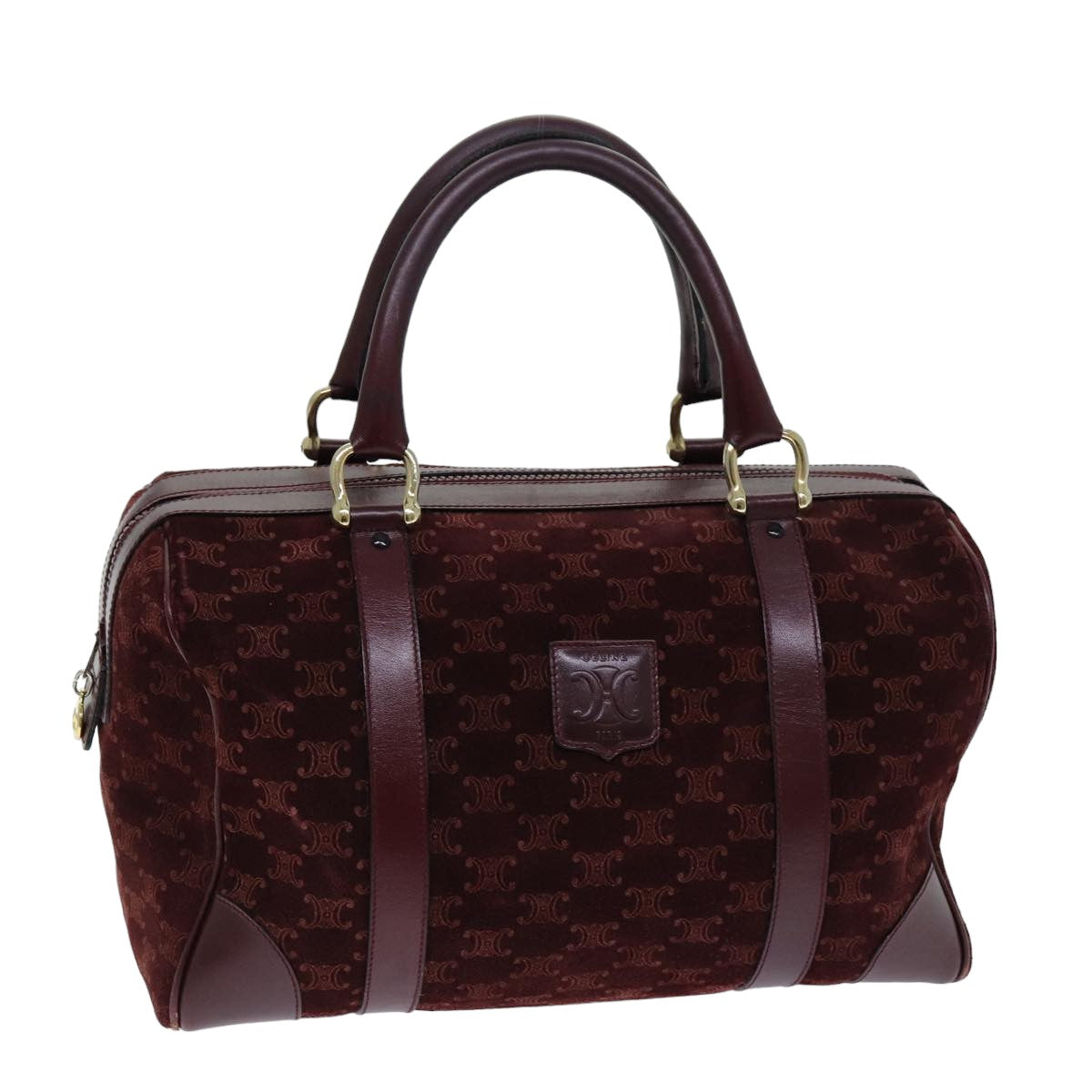 Luxury CELINE Macadam Canvas Boston Bag Bordeaux 75617