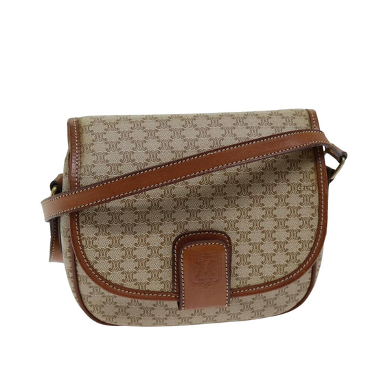 Luxury CELINE Macadam Canvas Shoulder Bag Beige 75626