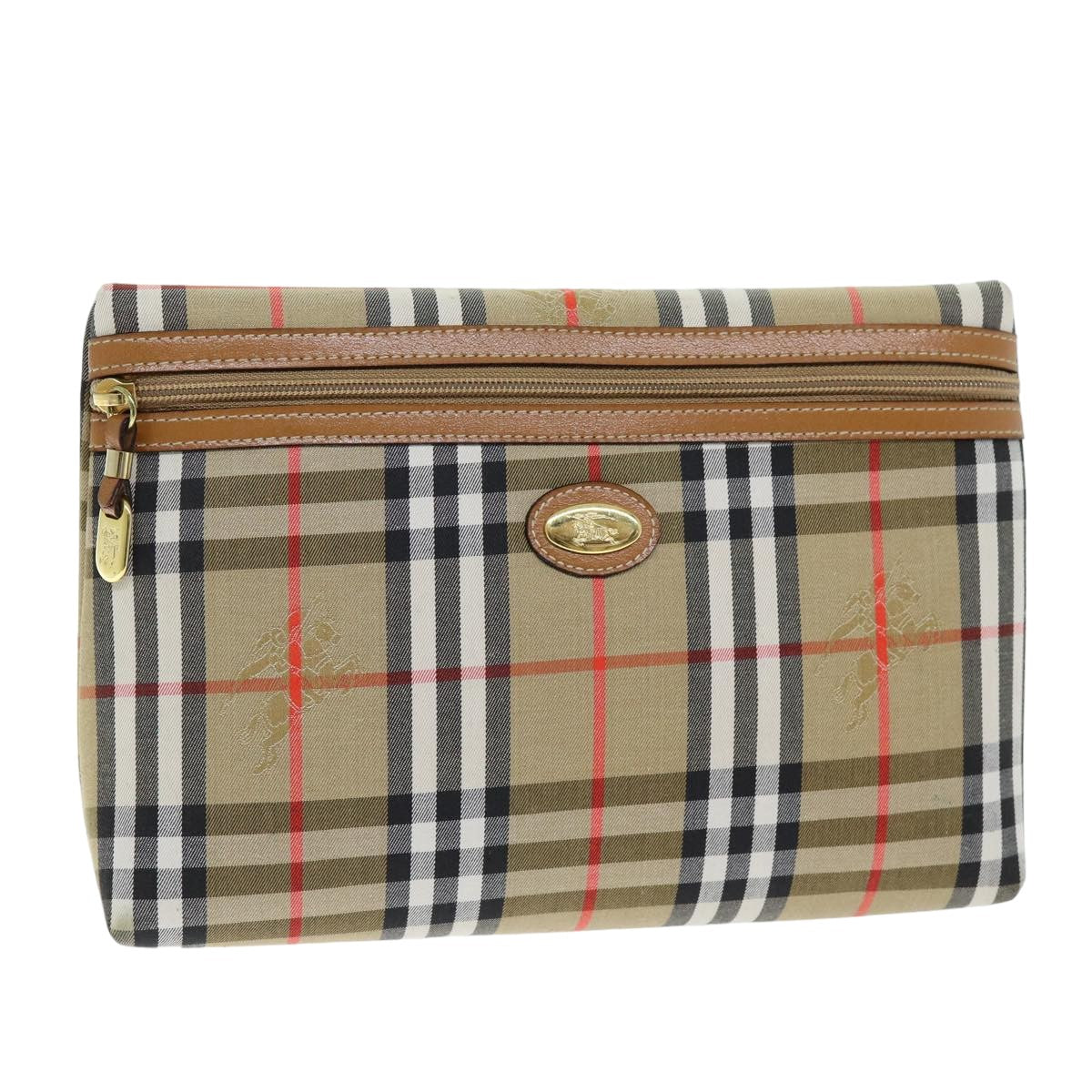 Burberry Nova Check Clutch Bag Canvas Beige Auth 75664