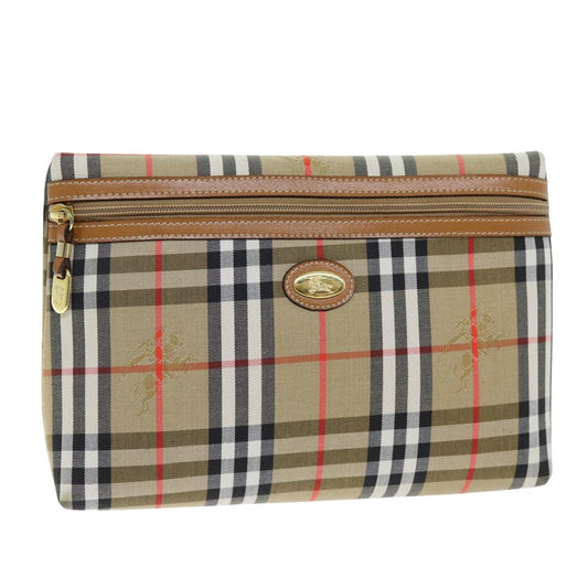 Burberry Nova Check Clutch Bag Canvas Beige Auth 75664