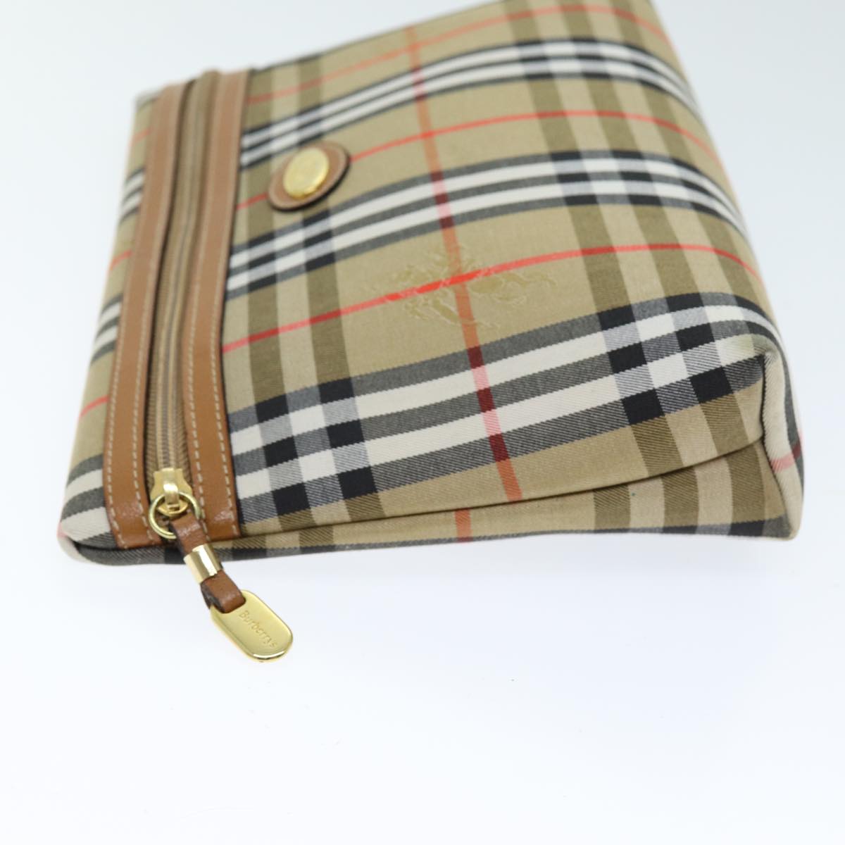 Burberry Nova Check Clutch Bag Canvas Beige Auth 75664
