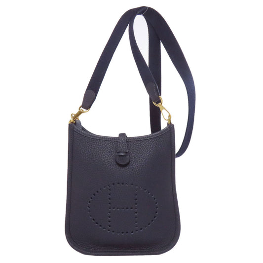 HERMES Shoulder Bag Taurillon Clemence Navy Evelyn TPM Gold Metal