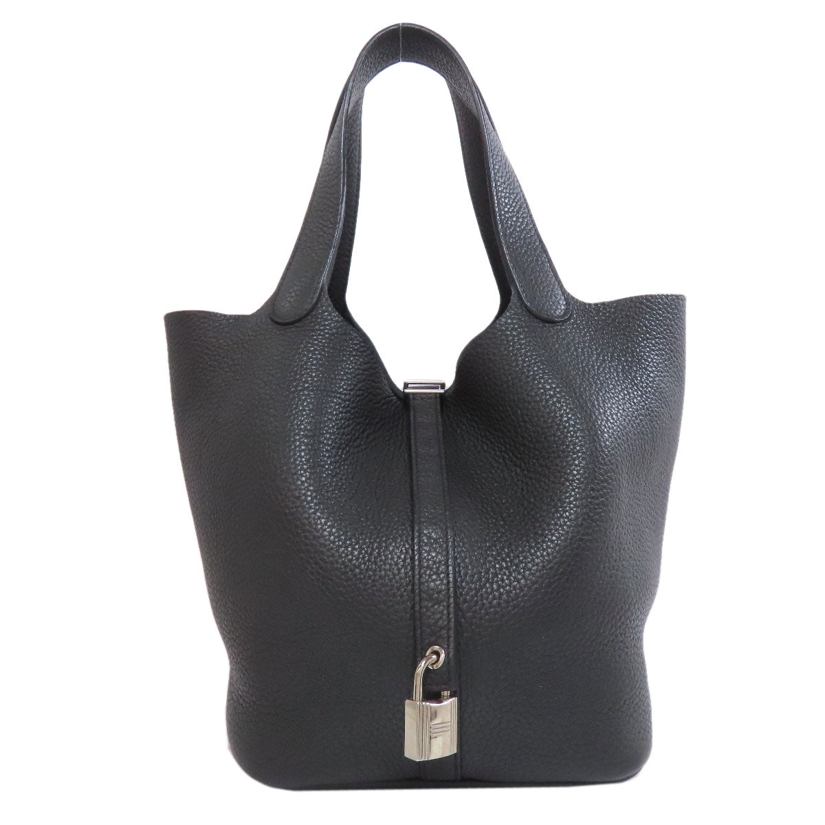 HERMES Handbag Togo black Picotin Lock MM SilverMetal