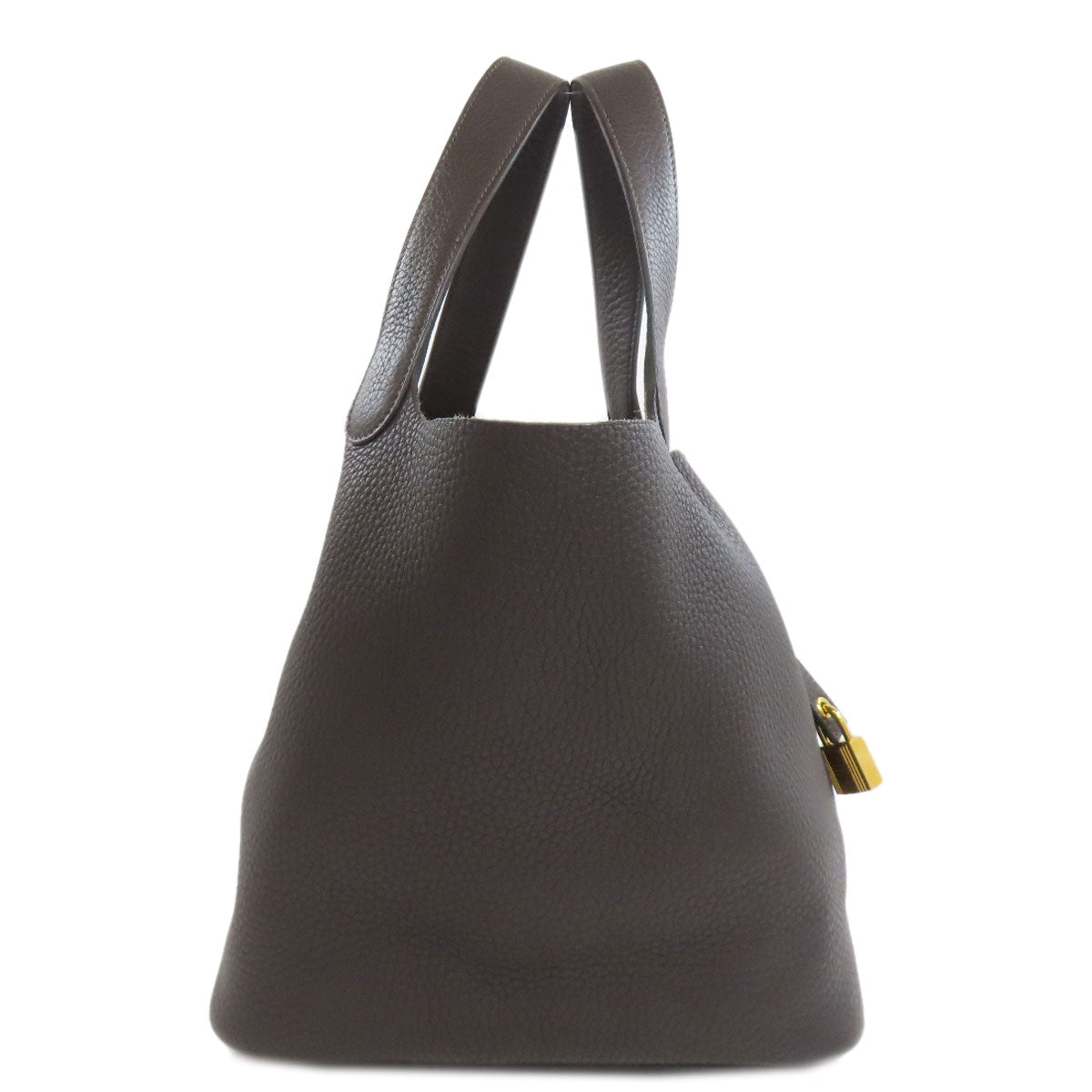 HERMES Handbag Taurillon Clemence Brown Picotin Lock MM Gold Metal