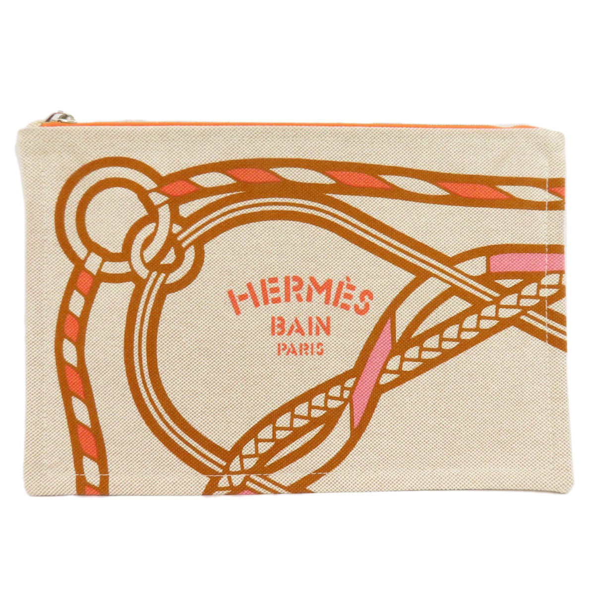 HERMES Accessory pouch canvas beige logo