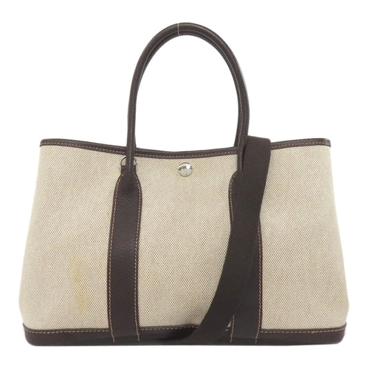 HERMES Handbag Towar beige Garden Party TPM Maron Silver Metal