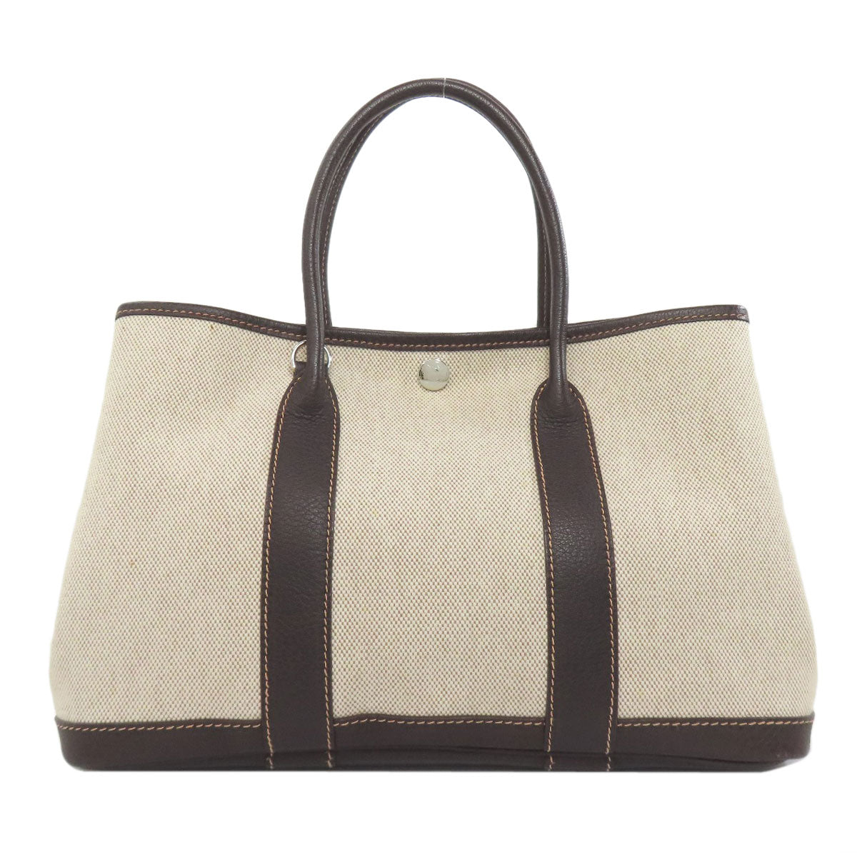 HERMES Handbag Towar beige Garden Party TPM Maron Silver Metal