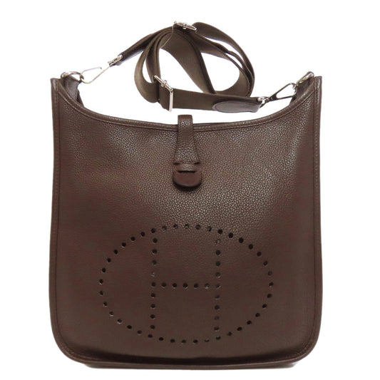 HERMES Shoulder Bag Taurillon Clemence Brown Evelyn 3 Chocolat Silver Metal