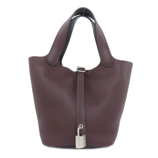HERMES Handbag Taurillon Clemence Red Picotin Lock PM Eclat Silver Metal