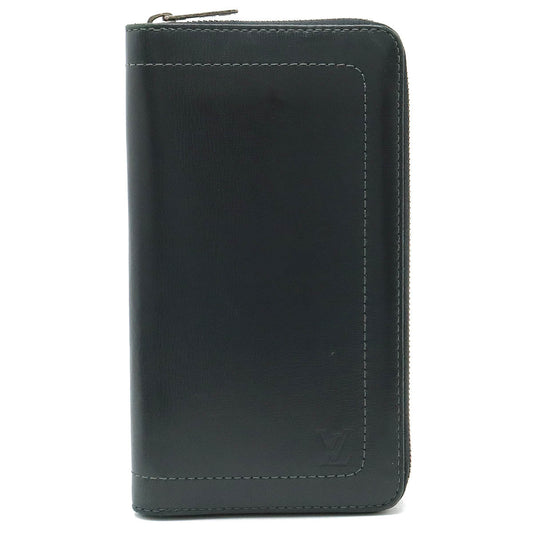 Louis vuitton Utah Jeepy Organizer Round Long Wallet Carf Leather Basalt Initial Inlet M97026