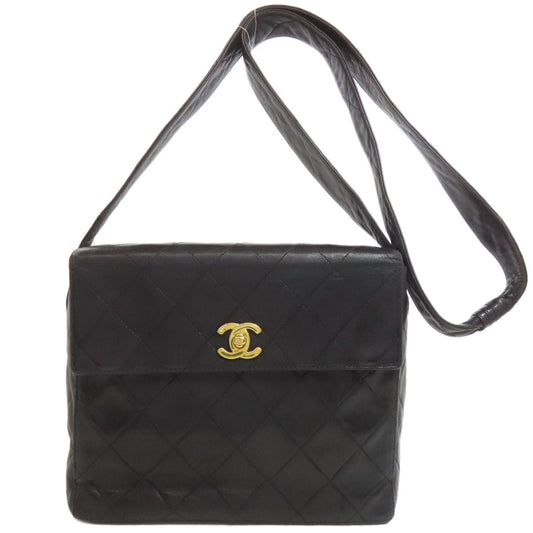 CHANEL Shoulder Bag lambskin black Matelasse COCO Mark Gold Metal