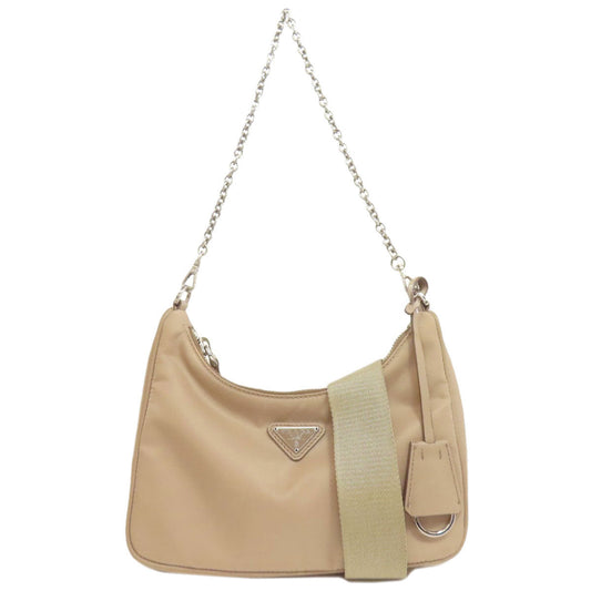 PRADA Handbag Nylon beige Re-Edition 2005 logoMetal 2WAY
