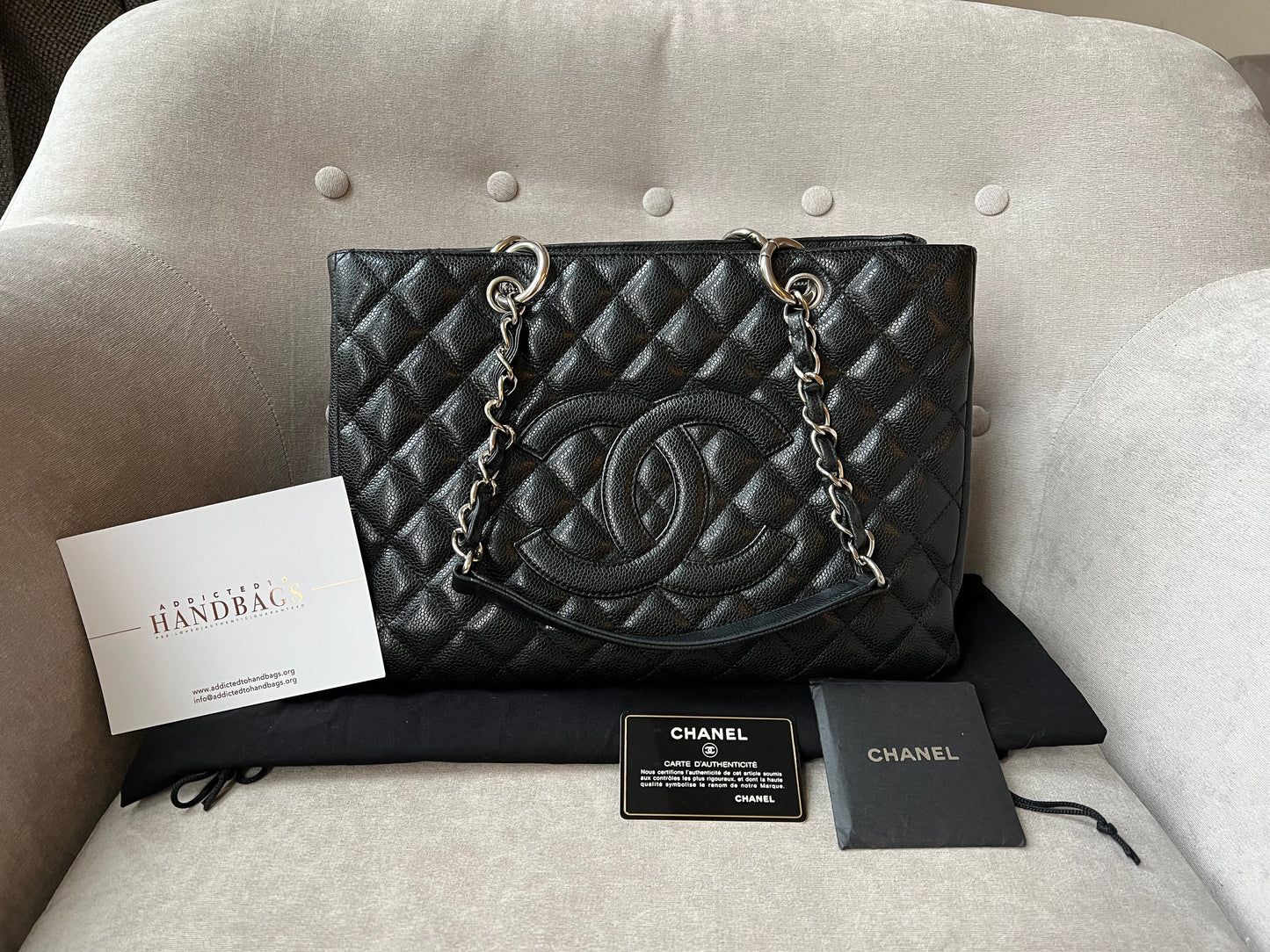 Chanel Black Caviar Grand Shopper Tote Silver Hardware