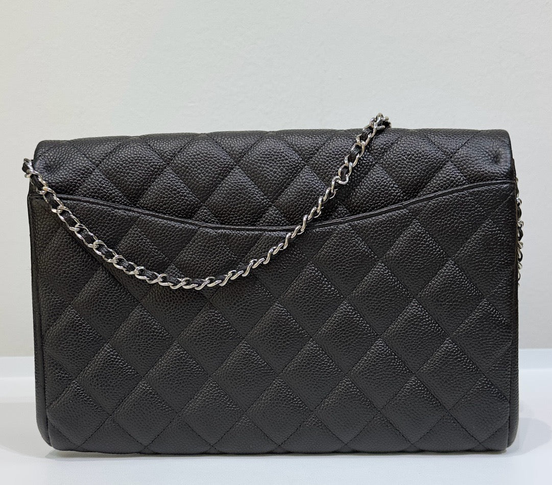 Chanel Black Quilted Caviar Leather Chain Flap Clutch Bag recolor red to black 1799 holo