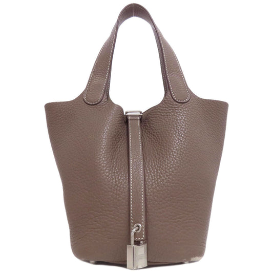 HERMES Handbag Taurillon Clemence beige Picotin Lock PM Etoupe SilverMetal