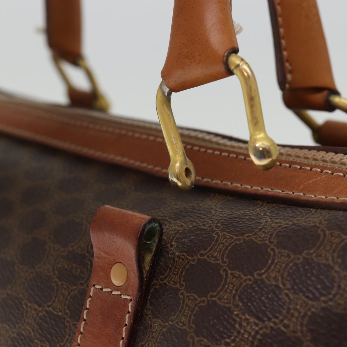Luxury CELINE Macadam Canvas Boston Bag PVC Leather Brown 76018