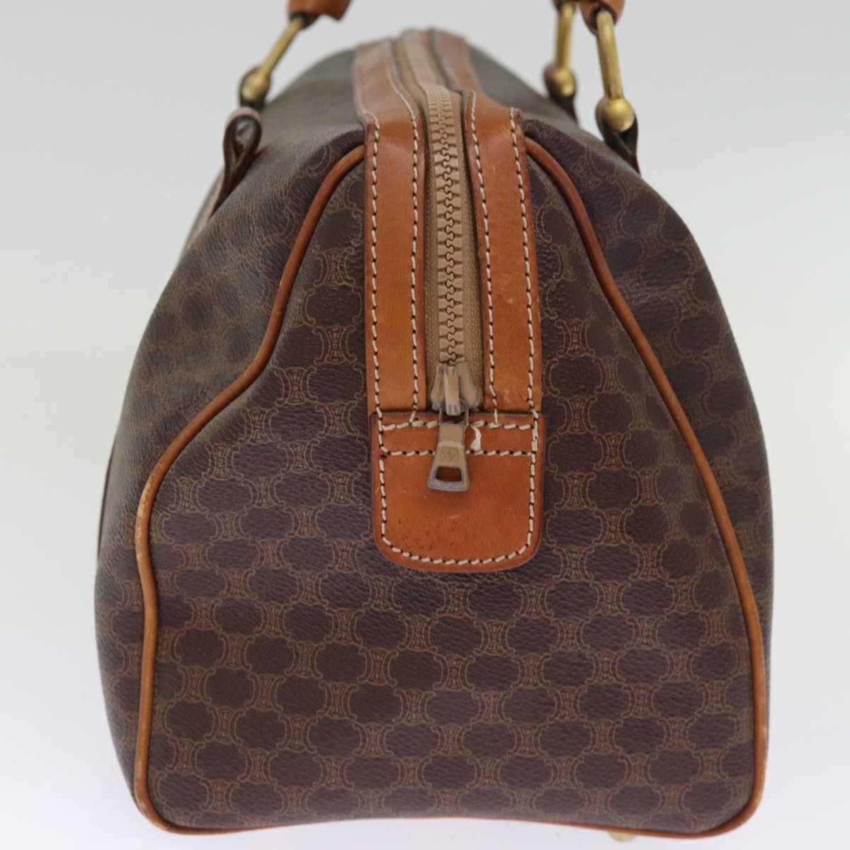 Luxury CELINE Macadam Canvas Boston Bag PVC Leather Brown 76018