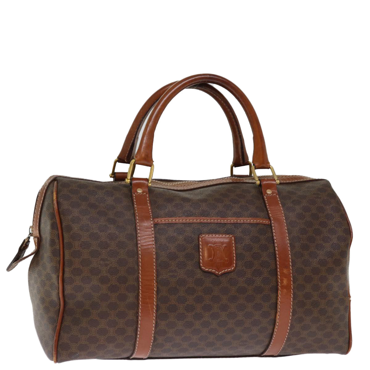 Luxury CELINE Macadam Canvas Boston Bag PVC Leather Brown 76021
