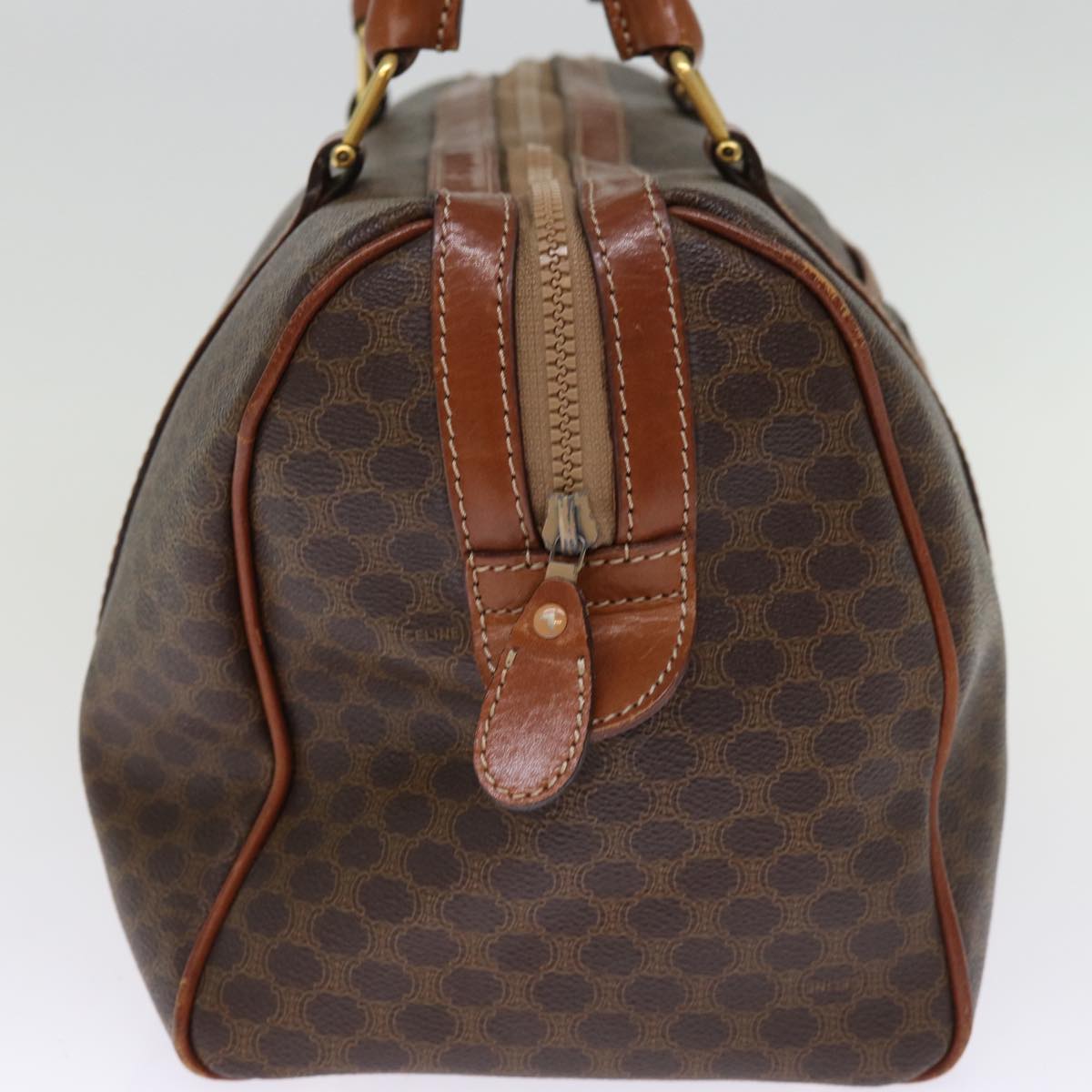 Luxury CELINE Macadam Canvas Boston Bag PVC Leather Brown 76021