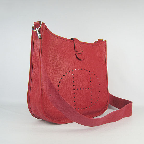 Luxury Hermes Evelyne I handbag red silver