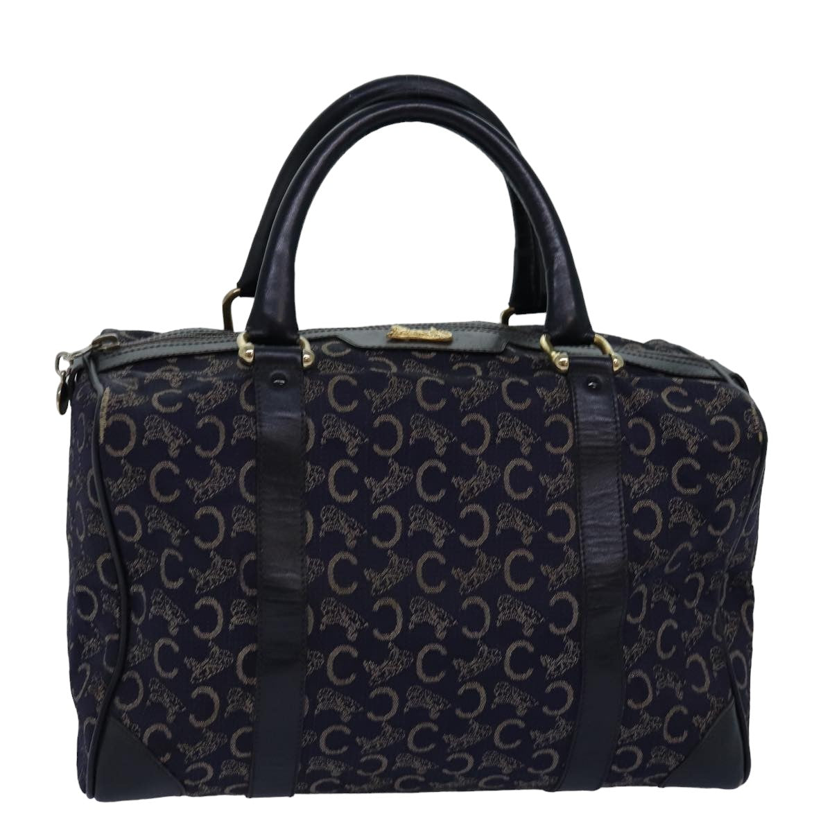 Luxury CELINE C Macadam Canvas Boston Bag Navy 76140