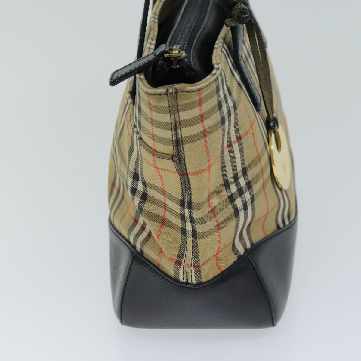 Burberry Nova Check Hand Bag Canvas Beige Auth 76210