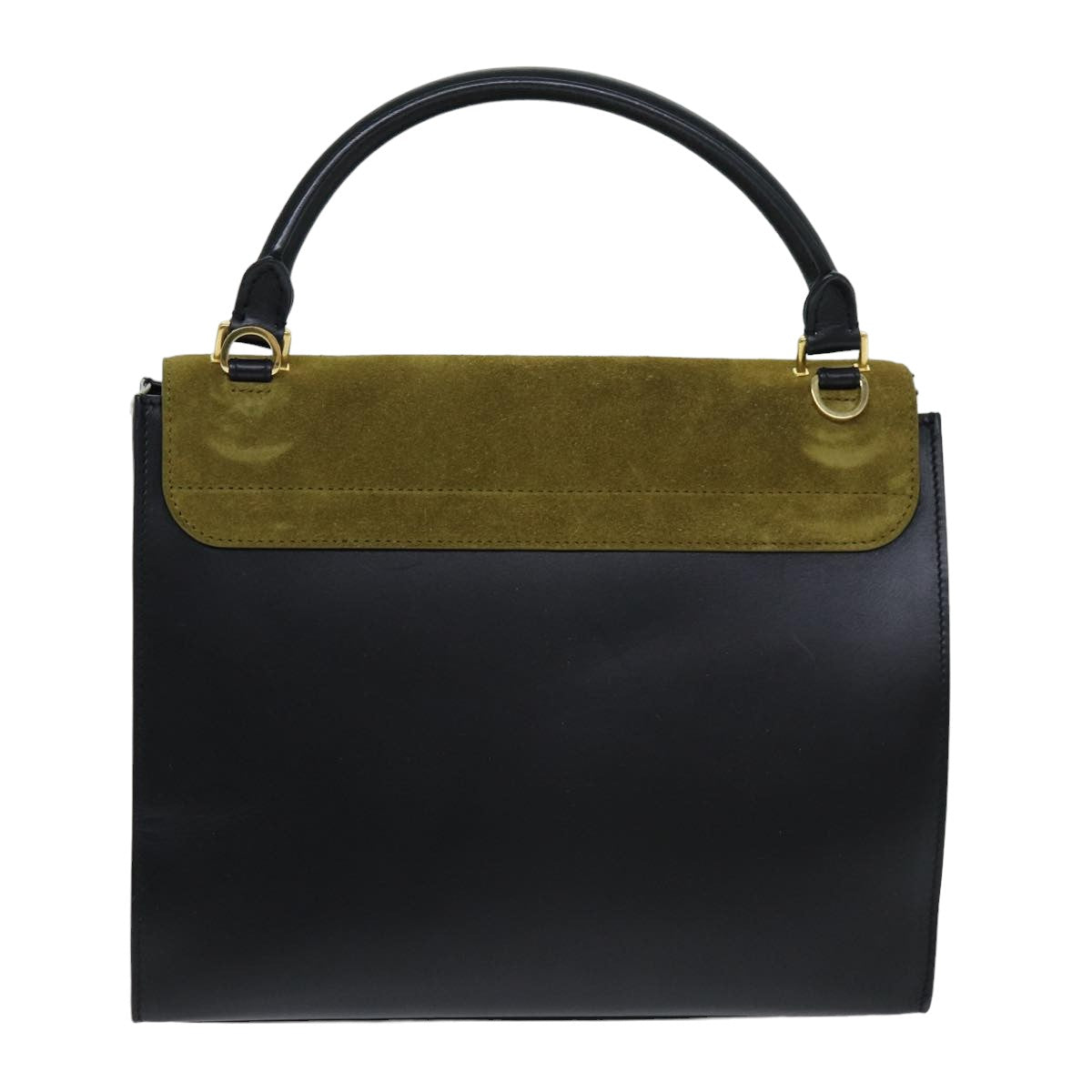 Luxury CELINE Trapeze Hand Bag Suede Leather 2way Black Khaki 76216