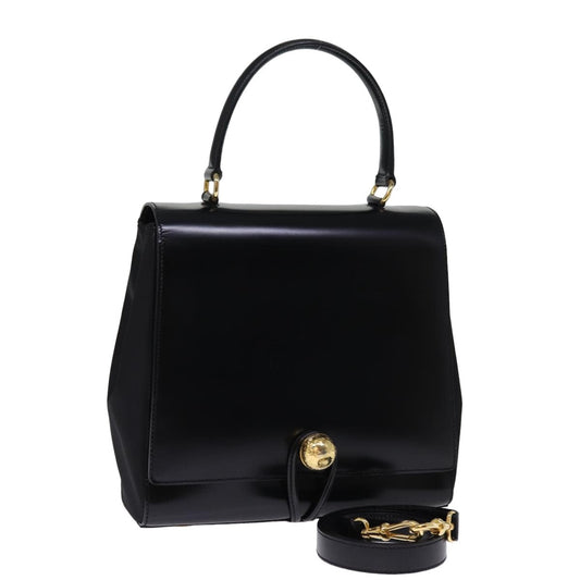 Luxury CELINE Hand Bag Patent leather 2way Black 76412
