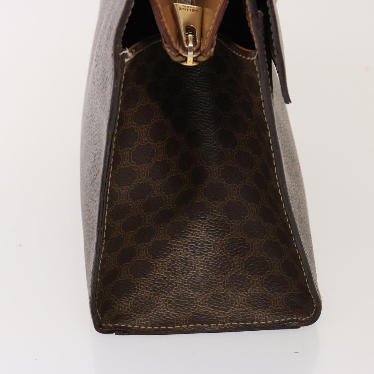 Luxury CELINE Macadam Canvas Hand Bag PVC Leather Brown 76413