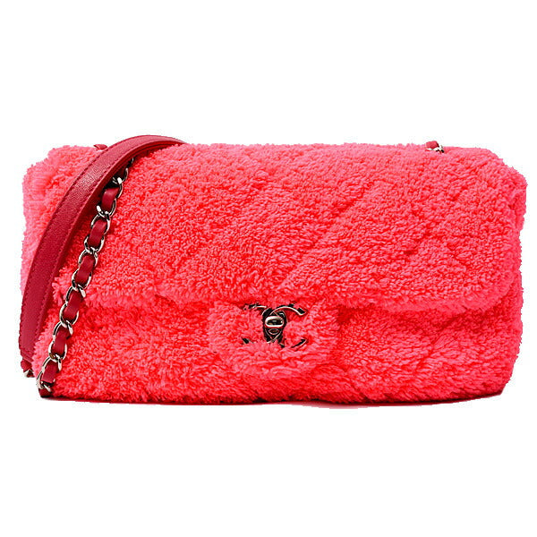 Chanel Pile Matelassé Chain Shoulder Bag Pink Classic Flap