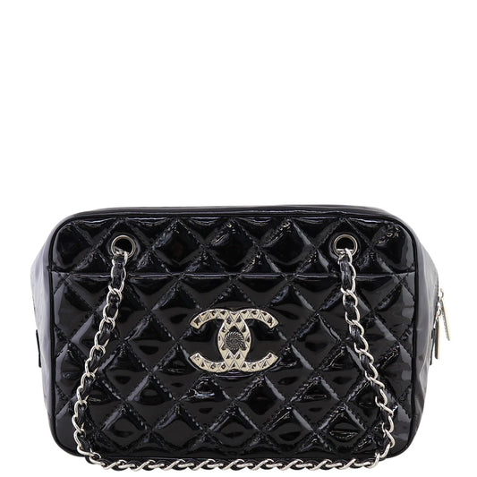 Chanel Brilliant Patent Camera Bag Large |  Black Quilted Patent