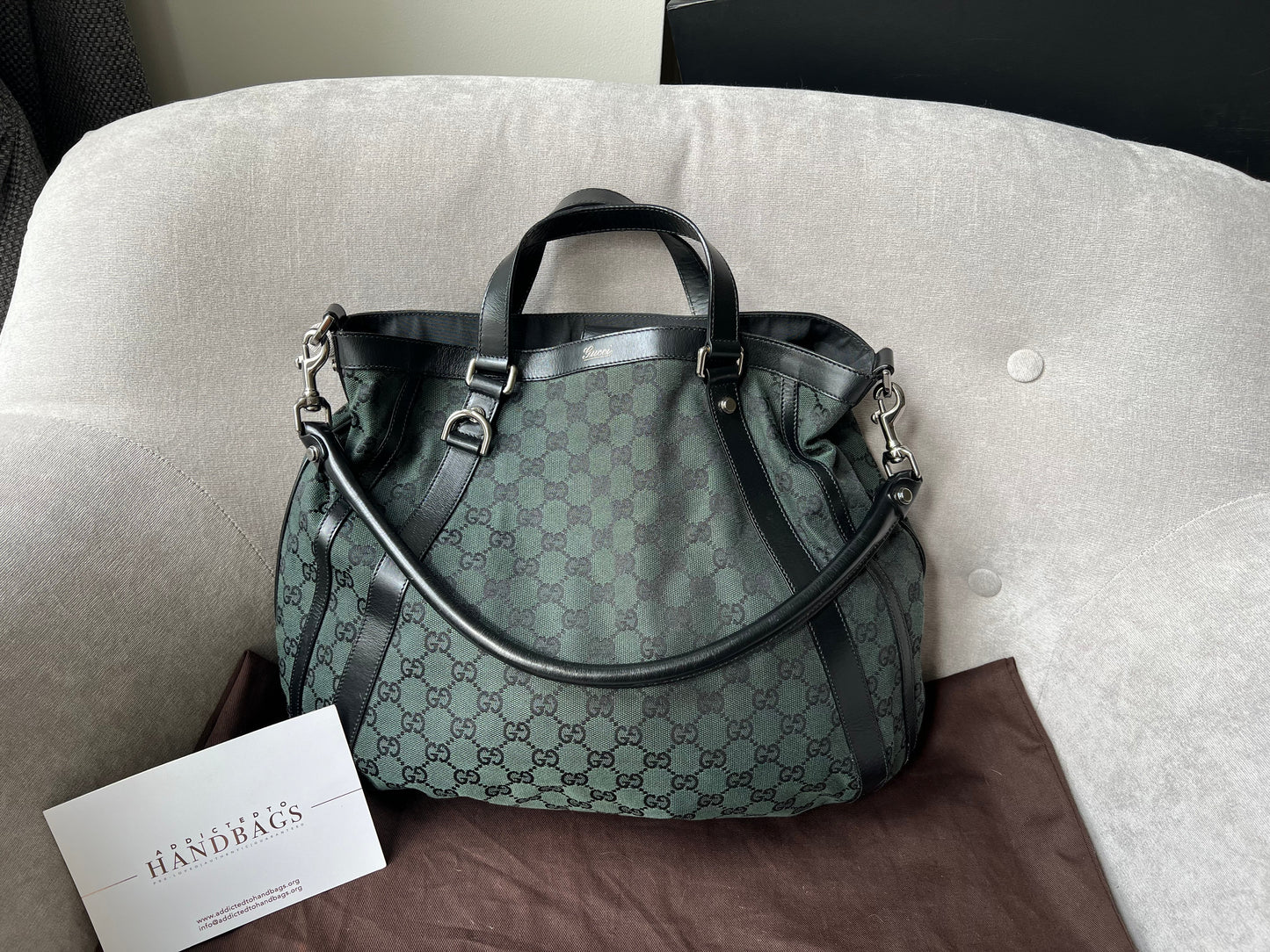 Gucci Monogram Nylon Leather Canvas Tote