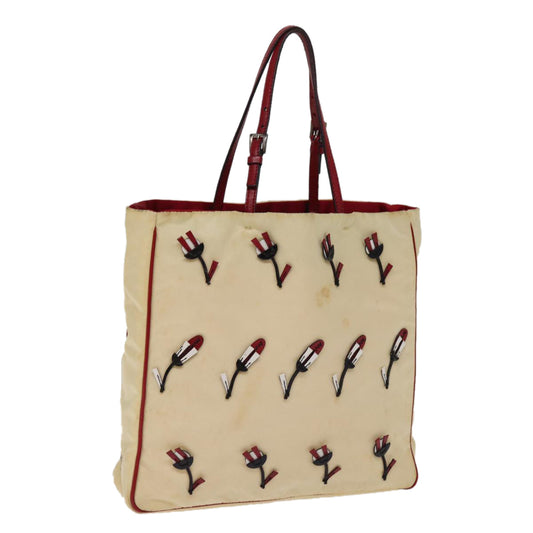 PRADA Tote Bag Nylon Beige Auth 76973