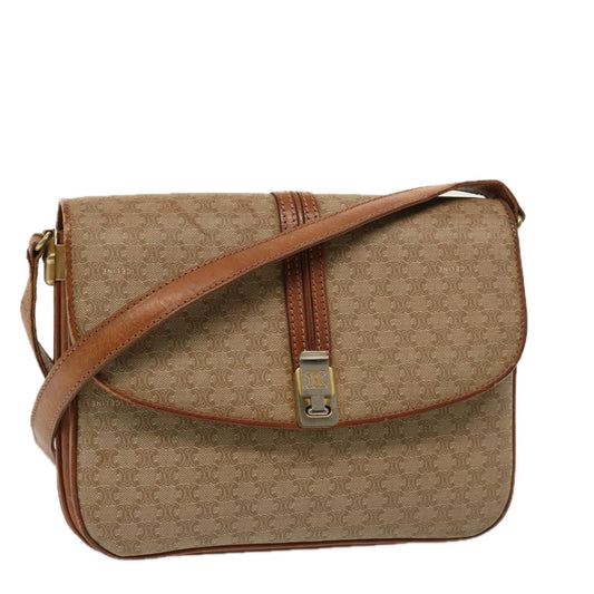 Luxury CELINE Macadam Canvas Shoulder Bag Beige 76996