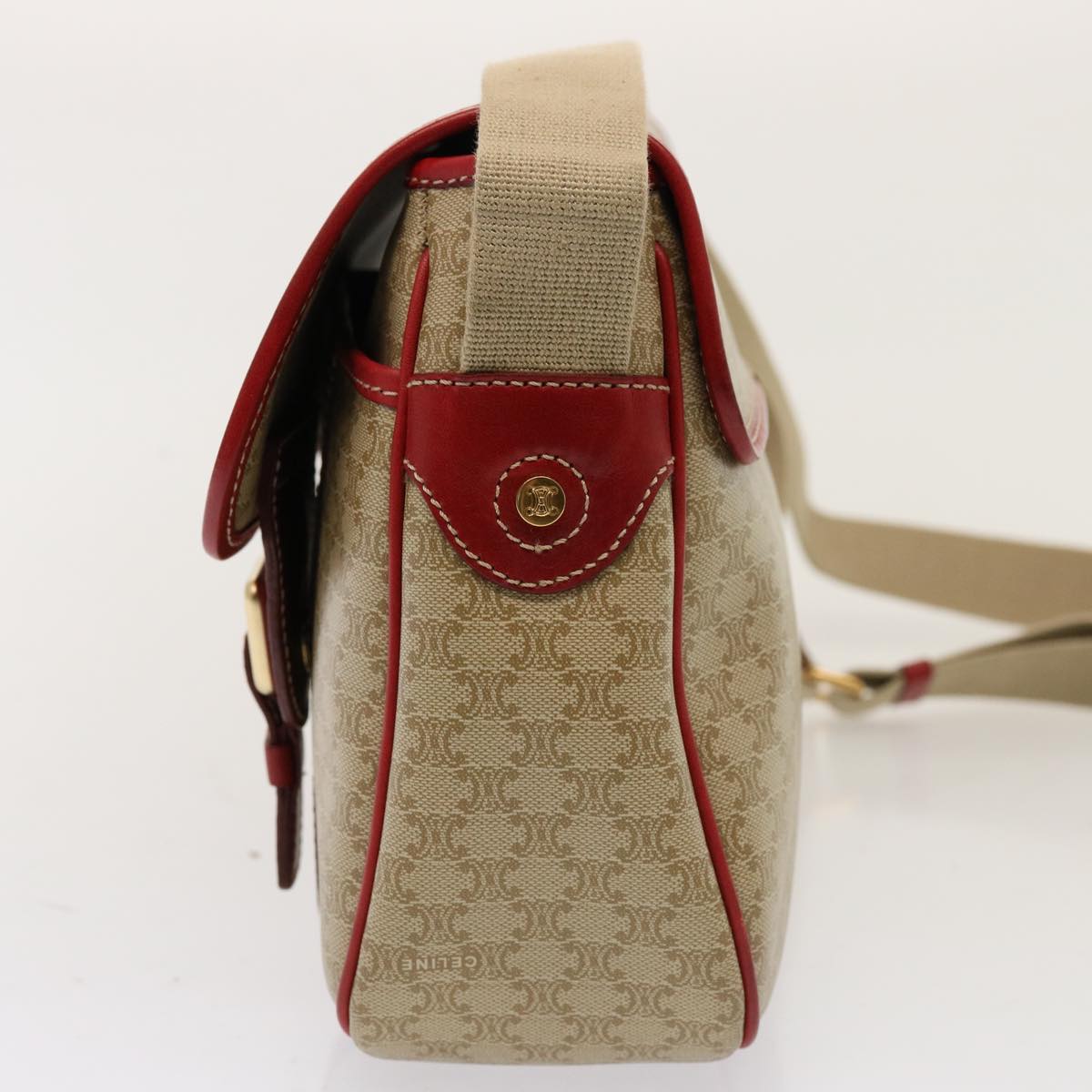 Luxury CELINE Macadam Canvas Shoulder Bag Beige 76998