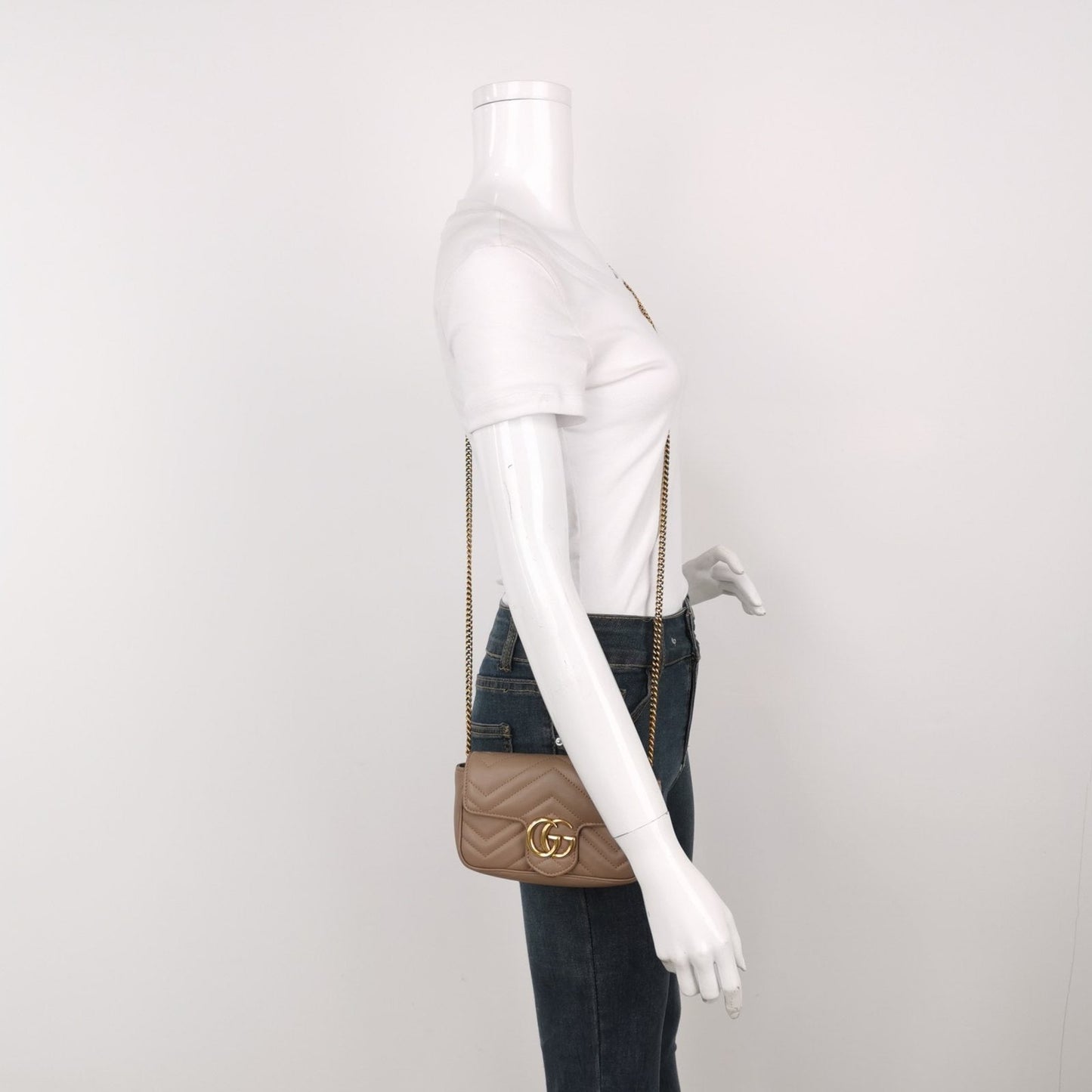 Gucci Marmont Super Mini Flap Leather Bag Beige Leather