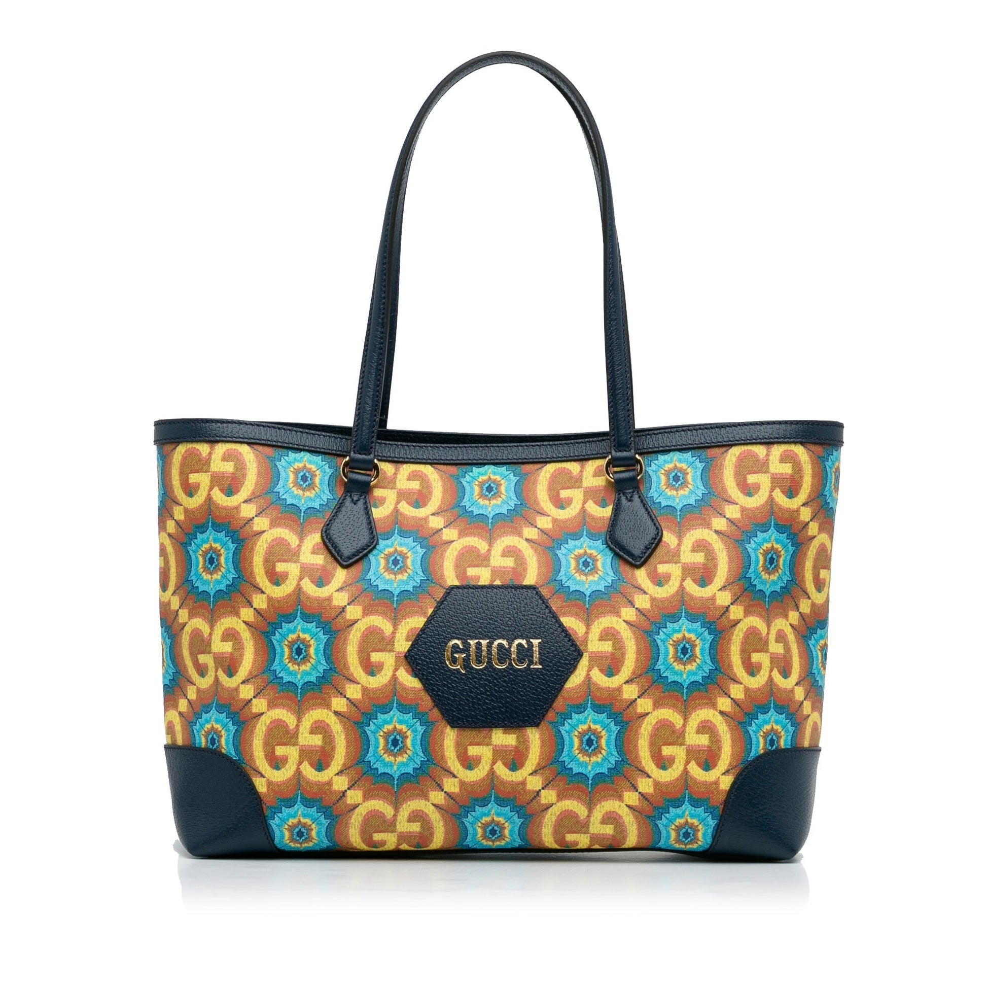 Gucci Ophidia Blue Leather Canvas Tote