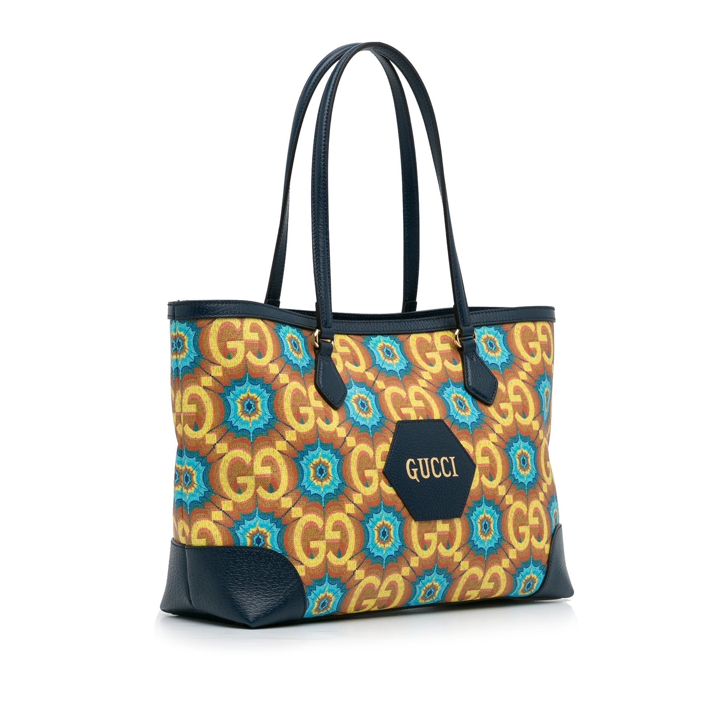 Gucci Ophidia Blue Leather Canvas Tote