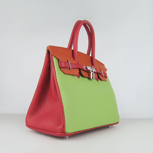 Hermes Birkin 30cm Togo Leather Handbags Red/ Orange/ Green Silver