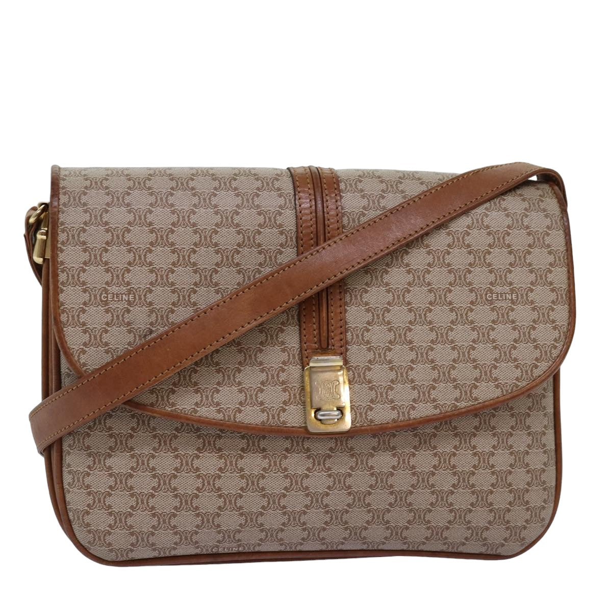 Luxury CELINE Macadam Canvas Shoulder Bag Beige 77325