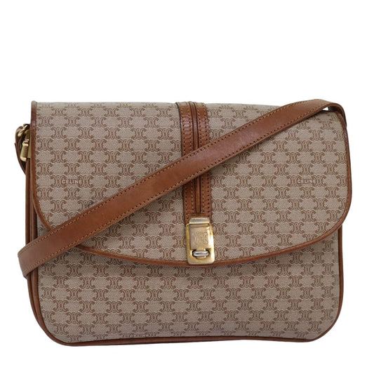 Luxury CELINE Macadam Canvas Shoulder Bag Beige 77325